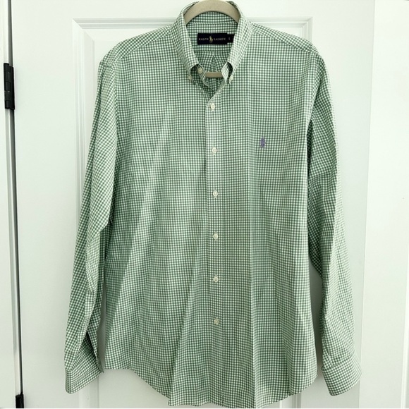 Ralph Lauren Oversized Green & White Checkered Gingham Oxford Shirt Purple Polo - Picture 6 of 16